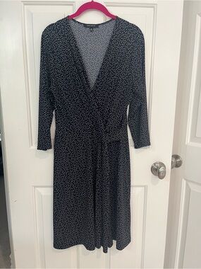 Hail3y:23 Navy Polka Dot Wrap-Style knee length Dress